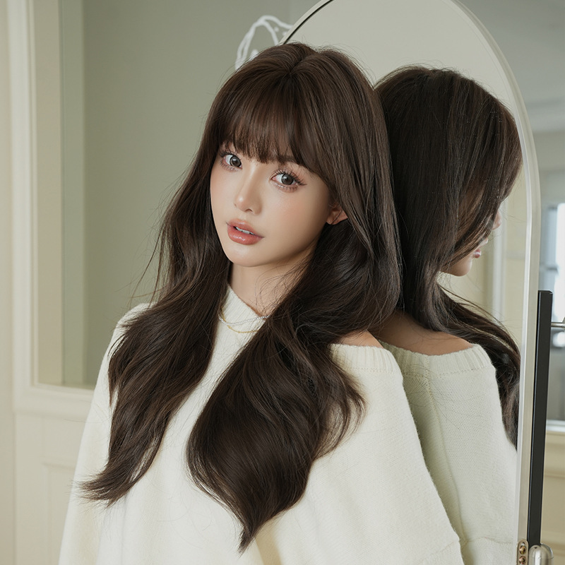 コールドブラウン　フルウィッグ　長さ68cm　カール　小顔　人工頭皮　自然　ヘアネット付き　レディース　かつら　通気性が抜群　普段使い　女装体験用カツラ　お勧め-4