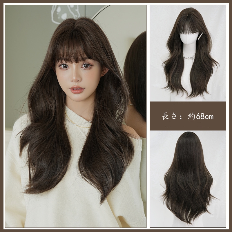 コールドブラウン　フルウィッグ　長さ68cm　カール　小顔　人工頭皮　自然　ヘアネット付き　レディース　かつら　通気性が抜群　普段使い　女装体験用カツラ　お勧め-6