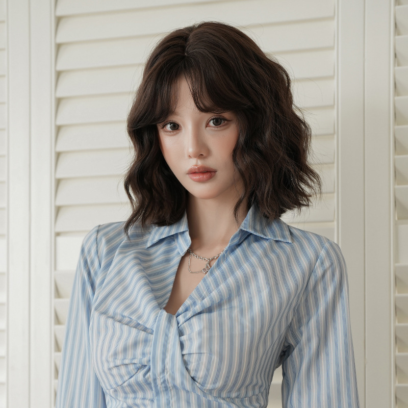 大人気　黒茶色　フルウィッグ　長さ35cm　ショートカット　人工頭皮　自然　ヘアネット付き　レディース　かつら　通気性が抜群　普段使い　女装体験用カツラ　お勧め-1