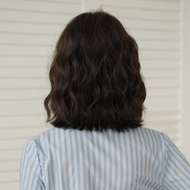 大人気　黒茶色　フルウィッグ　長さ35cm　ショートカット　人工頭皮　自然　ヘアネット付き　レディース　かつら　通気性が抜群　普段使い　女装体験用カツラ　お勧め-5