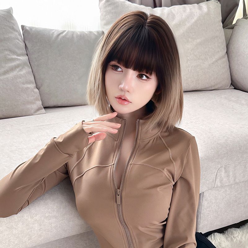 ライト茶色　グラデーション　ストレートヘア　長さ31cm　ショートカット　人工頭皮　自然　ヘアネット付き　レディース　おしゃれ　かつら　通気性が抜群　普段使い　女装体験用カツラ　お勧め-2