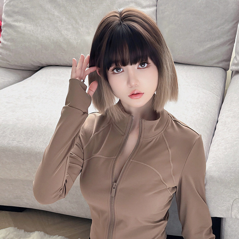 ライト茶色　グラデーション　ストレートヘア　長さ31cm　ショートカット　人工頭皮　自然　ヘアネット付き　レディース　おしゃれ　かつら　通気性が抜群　普段使い　女装体験用カツラ　お勧め-4