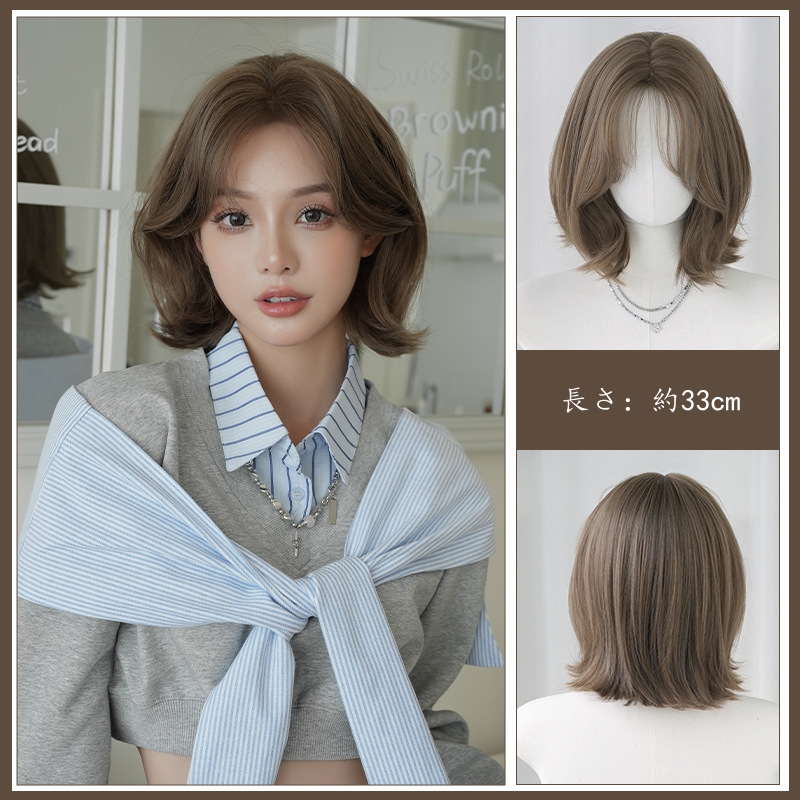 大人気　ライトブラウン　カール　長さ31cm　ショートカット　ふわふわ　人工頭皮　自然　ヘアネット付き　レディース　かつら　通気性が抜群　普段使い　女装体験用カツラ　お勧め-6