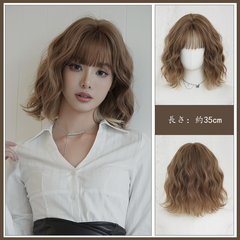 おしゃれ　かつら　ゴールドブラウン　カール　長さ35cm　ショートカット　ふわふわ　人工頭皮　自然　ヘアネット付き　レディース　通気性が抜群　普段使い　女装体験用カツラ　お勧め-6
