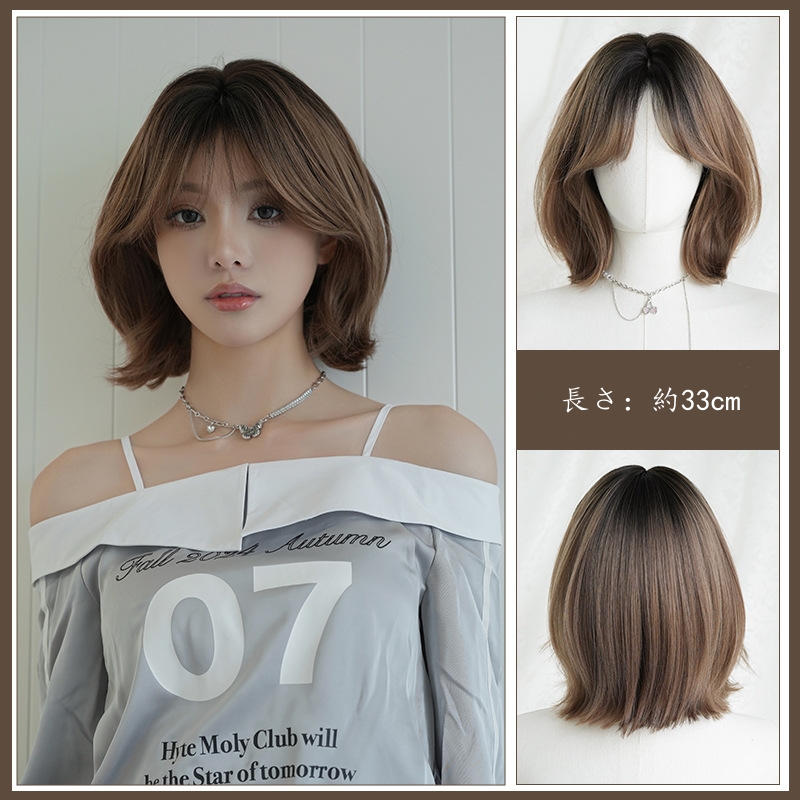 大人気　茶色　可愛いフルウィッグ　長さ33cm　ショートカット　ふわふわ　人工頭皮　自然　ヘアネット付き　レディース　かつら　通気性が抜群　普段使い　女装体験用カツラ　お勧め-6