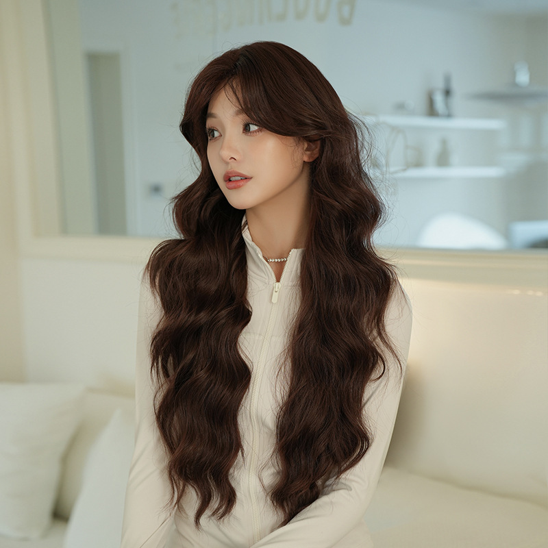 おしゃれ　レッドブラウン　フルウィッグ　長さ75cm　小顔　真ん中分け　ロング　カール　人工頭皮　自然　ヘアネット付き　レディース　かつら　通気性が抜群　普段使い　女装体験用カツラ　お勧め-4