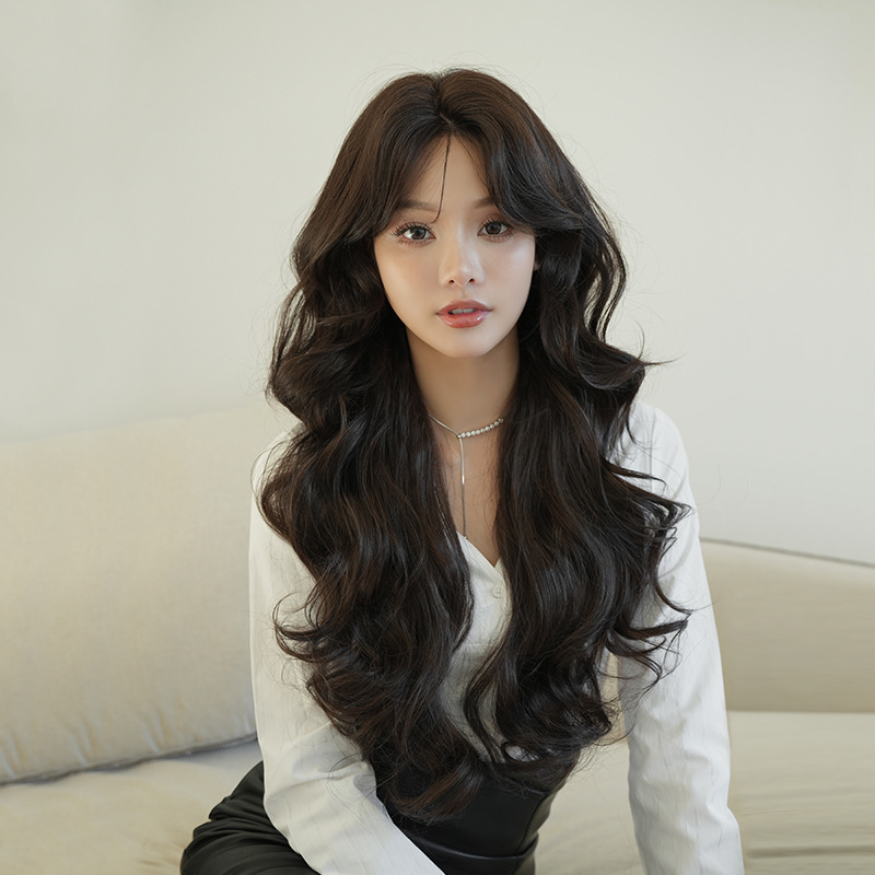 ブラック　フルウィッグ　長さ75cm　wig　小顔　ふわふわ　真ん中分け　ロング　カール　人工頭皮　自然　ヘアネット付き　レディース　かつら　通気性が抜群　普段使い　女装体験用カツラ　お勧め-2