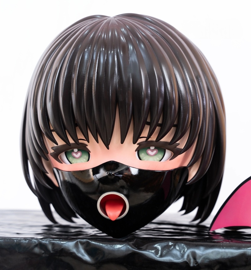 新品　硬質半面マスクと着ぐるみ面の二重マスク　可愛いアニメ美少女の悠ちゃん　舌出しきぐるみマスク　猫耳＆黒いマスク取り外し可能　男女兼用＆高品質全頭マスク　-4