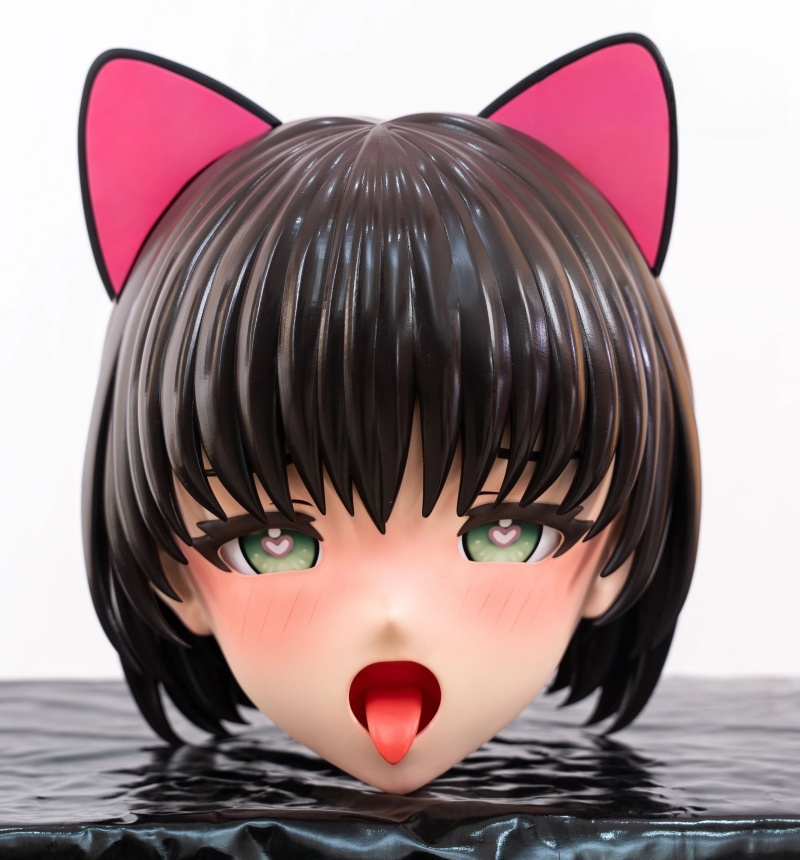 新品　硬質半面マスクと着ぐるみ面の二重マスク　可愛いアニメ美少女の悠ちゃん　舌出しきぐるみマスク　猫耳＆黒いマスク取り外し可能　男女兼用＆高品質全頭マスク　-5