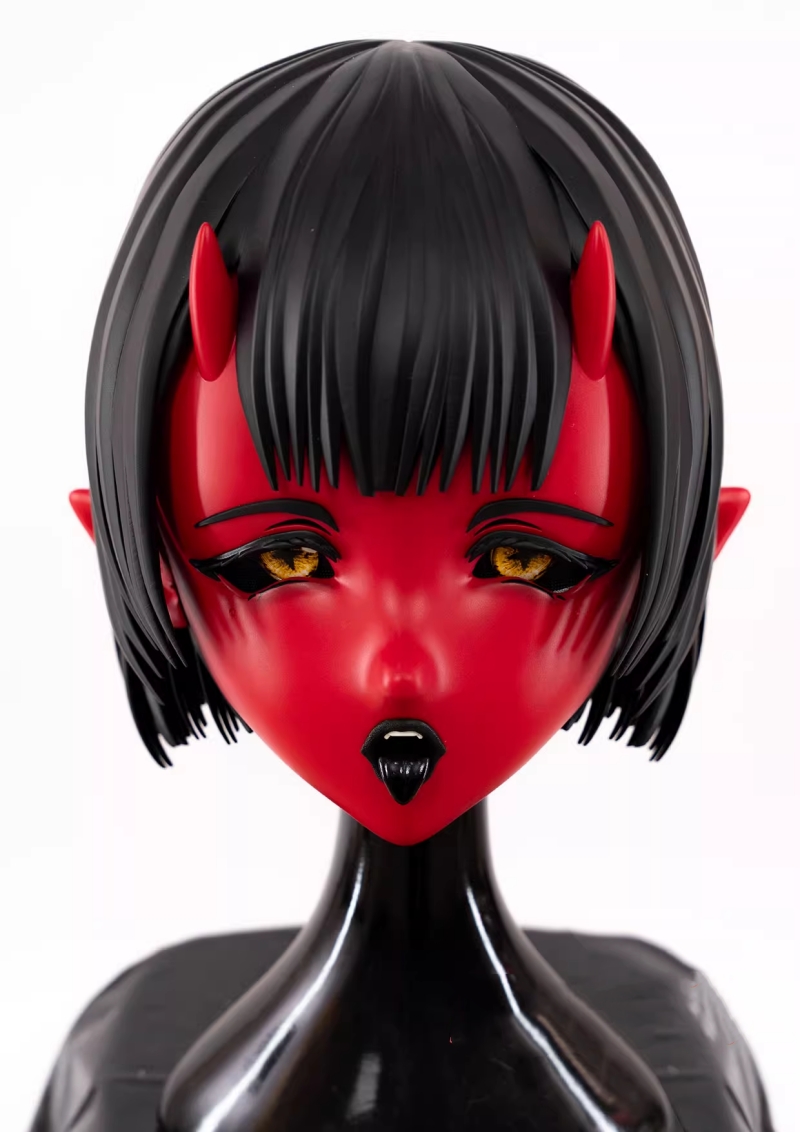 新品　硬質全頭マスク　魅魔　リリス　赤面　舌出しきぐるみマスク　舌取り外し可能　男女兼用＆高品質全頭マスク-1
