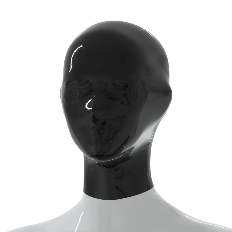 ラテックス全頭マスク　目＆鼻＆口に細孔付き　ブラック／レッド　厚さ0.4mm　後頭部ファスナー付き／無し　サイズオーダーメイド＆カラー変更可能　男女兼用-1
