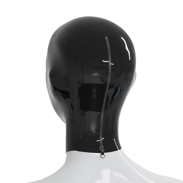 ラテックス全頭マスク　目＆鼻＆口に細孔付き　ブラック／レッド　厚さ0.4mm　後頭部ファスナー付き／無し　サイズオーダーメイド＆カラー変更可能　男女兼用-3