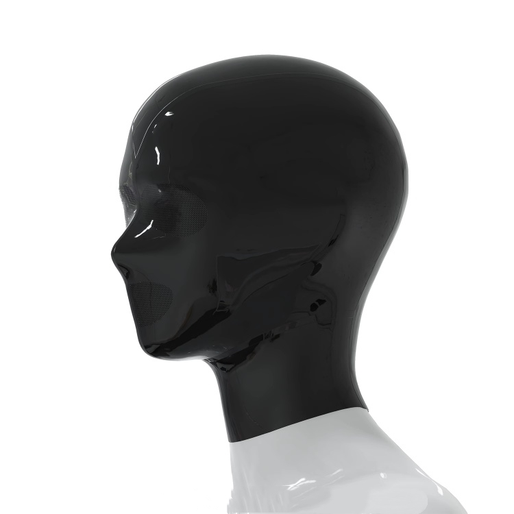 ラテックス全頭マスク　目＆鼻＆口に細孔付き　ブラック／レッド　厚さ0.4mm　後頭部ファスナー付き／無し　サイズオーダーメイド＆カラー変更可能　男女兼用-2
