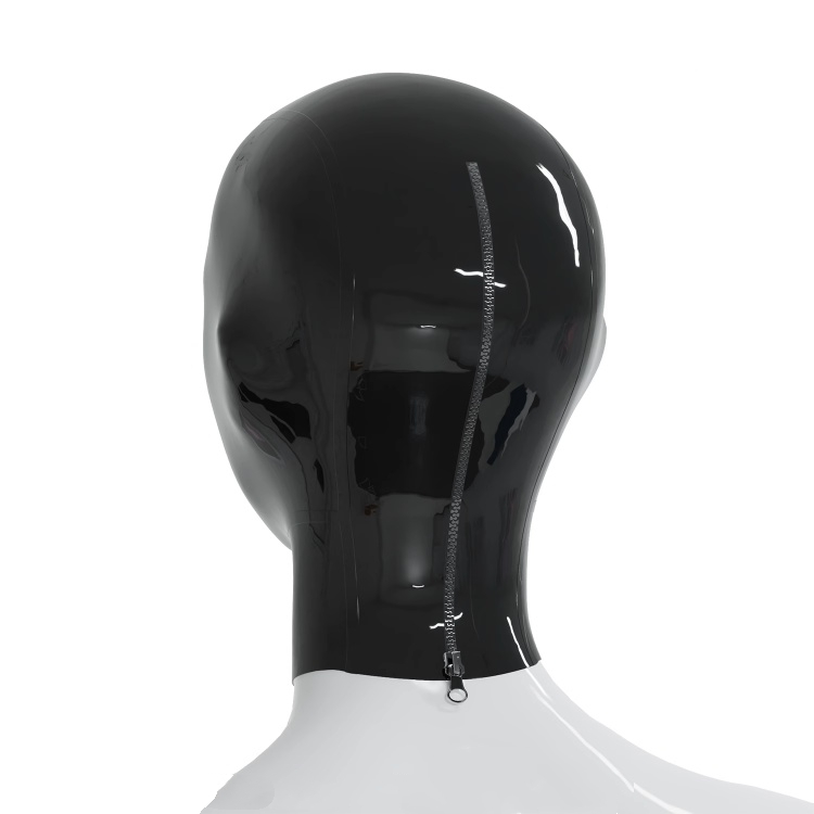 ブラック フルヘッドマスク　目&口だし　ラテックス素材　厚さ0.4mm　後頭部ファスナー付き／無し　ポニーテール穴付き／無し　サイズオーダーメイド＆カラー変更可能　男女兼用-4