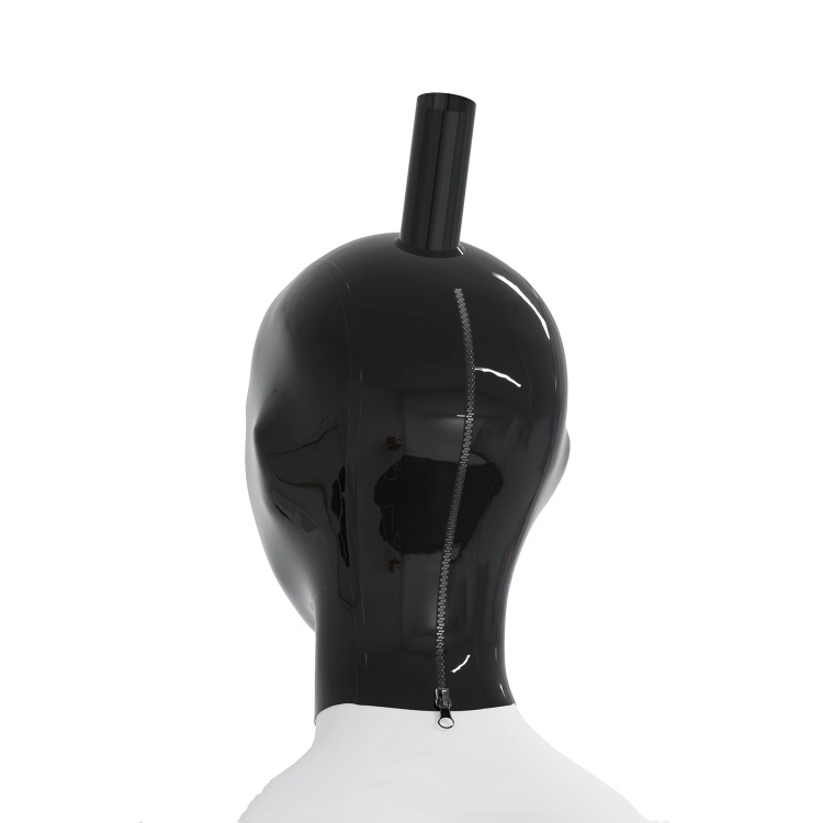 ブラック フルヘッドマスク　目&口だし　ラテックス素材　厚さ0.4mm　後頭部ファスナー付き／無し　ポニーテール穴付き／無し　サイズオーダーメイド＆カラー変更可能　男女兼用-5