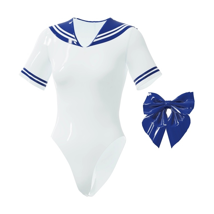 セーラー服　水着　ラテックス素材　厚さ0.4mm　蝶結び付き　背中ファスナー付き／ファスナー無し　サイズオーダーメイド　カラー変更可能　男女兼用-2