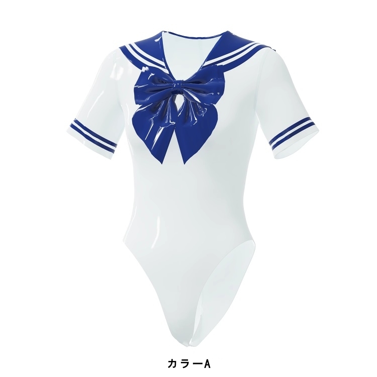 セーラー服　水着　ラテックス素材　厚さ0.4mm　蝶結び付き　背中ファスナー付き／ファスナー無し　サイズオーダーメイド　カラー変更可能　男女兼用-5