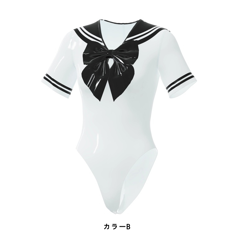 セーラー服　水着　ラテックス素材　厚さ0.4mm　蝶結び付き　背中ファスナー付き／ファスナー無し　サイズオーダーメイド　カラー変更可能　男女兼用-6