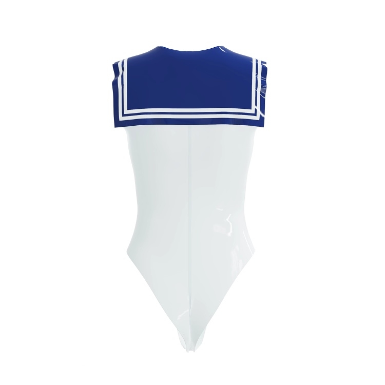セーラー服　水着　袖無し　ラテックス素材　厚さ0.4mm　蝶結び付き　背中ファスナー付き／ファスナー無し　サイズオーダーメイド　カラー変更可能　男女兼用-4