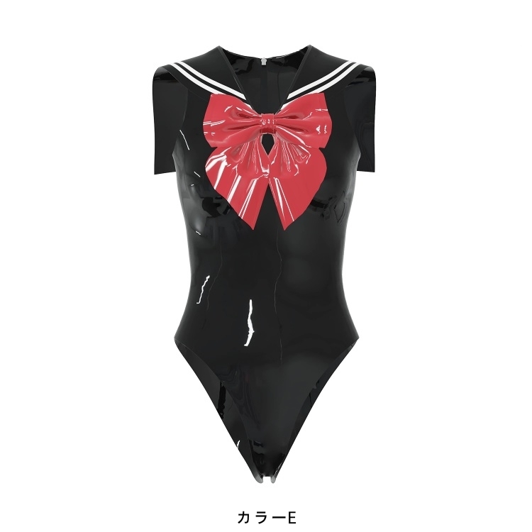 セーラー服　水着　袖無し　ラテックス素材　厚さ0.4mm　蝶結び付き　背中ファスナー付き／ファスナー無し　サイズオーダーメイド　カラー変更可能　男女兼用-9
