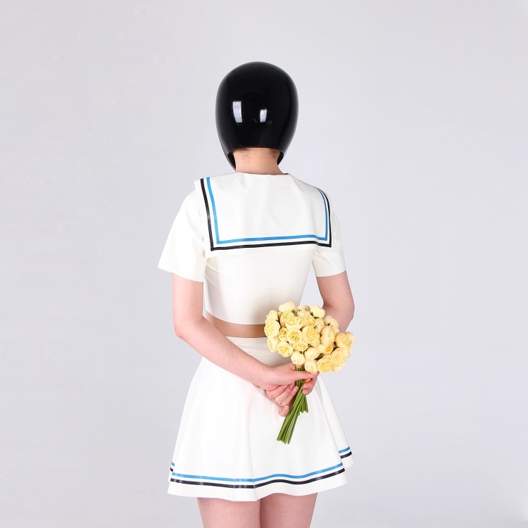 JK制服　半袖　セーラー服　上下セット ラテックス素材　厚さ0.4mm　ファスナー無し　コスプレ衣装　サイズオーダーメイド　カラー変更可能-3