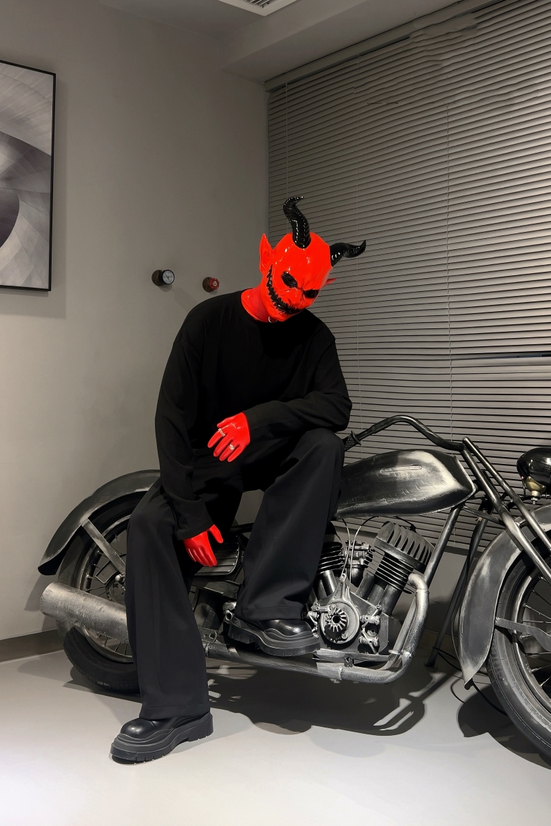 悪魔　全頭マスク　レッド／ブラック　シリコン素材製　ハロウィン用品　コスプレ変装-3