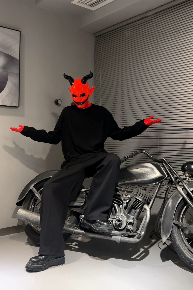 悪魔　全頭マスク　レッド／ブラック　シリコン素材製　ハロウィン用品　コスプレ変装-4