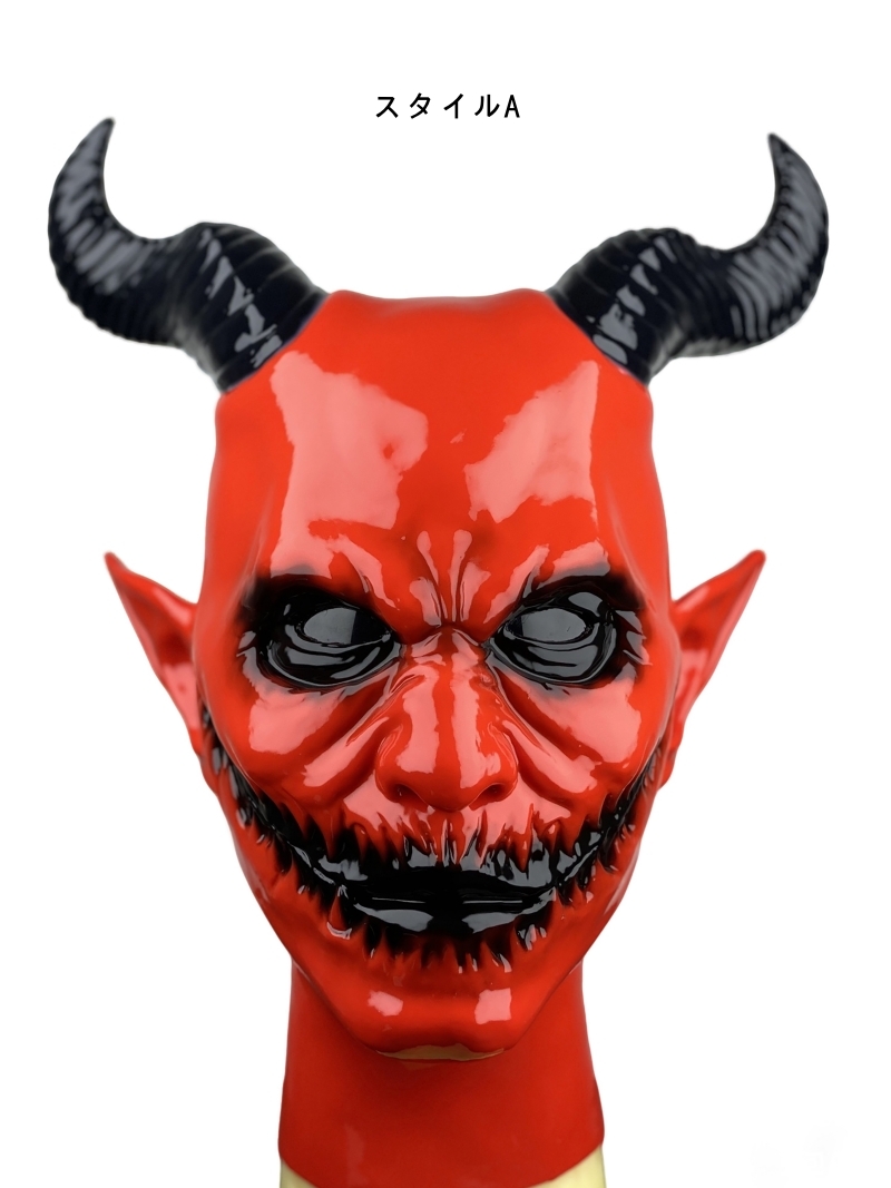 悪魔　全頭マスク　レッド／ブラック　シリコン素材製　ハロウィン用品　コスプレ変装-6