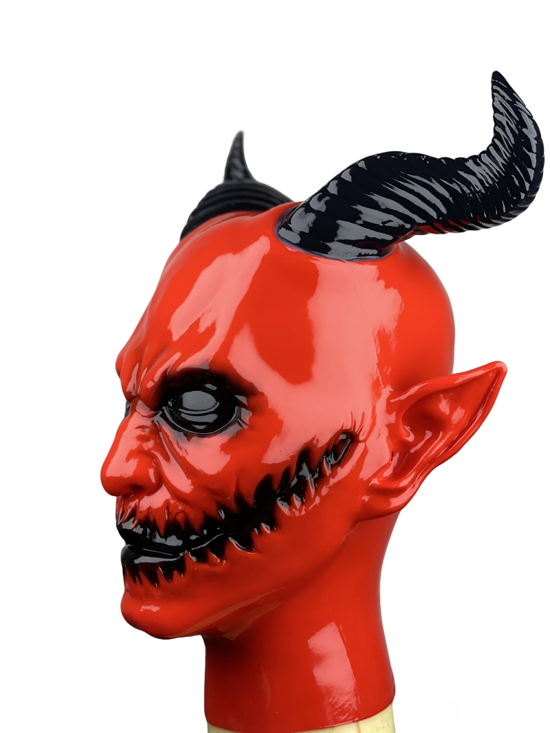 悪魔　全頭マスク　レッド／ブラック　シリコン素材製　ハロウィン用品　コスプレ変装-7