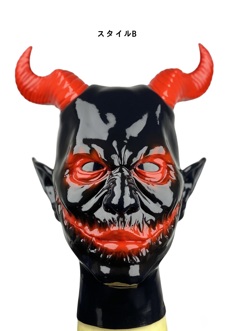 悪魔　全頭マスク　レッド／ブラック　シリコン素材製　ハロウィン用品　コスプレ変装-8