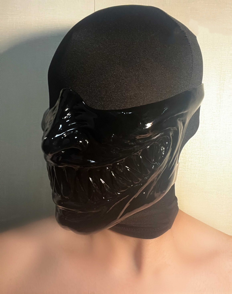 羅刹　悪魔マスク　レッド／ブラック　シリコン素材製　ハロウィン用品　コスプレ変装-4