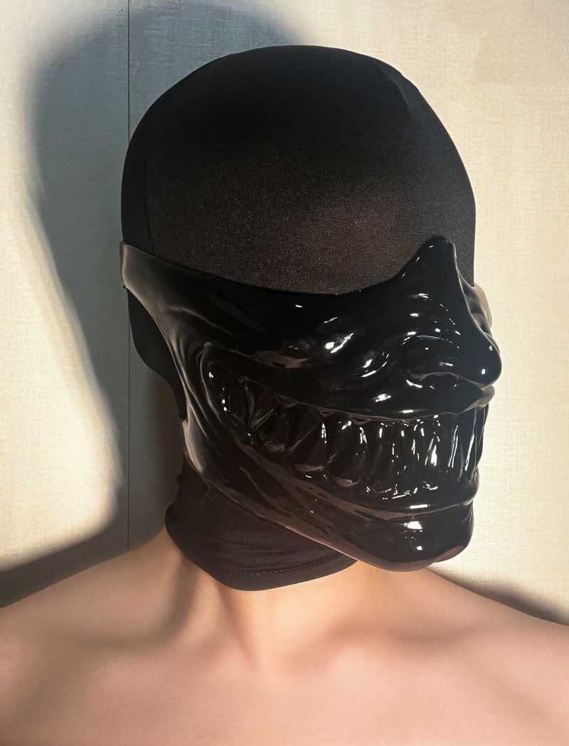 羅刹　悪魔マスク　レッド／ブラック　シリコン素材製　ハロウィン用品　コスプレ変装-3