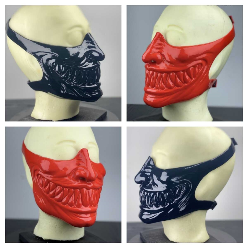 羅刹　悪魔マスク　レッド／ブラック　シリコン素材製　ハロウィン用品　コスプレ変装-6