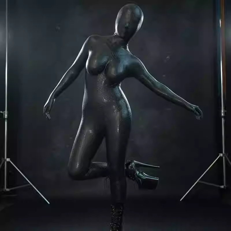 黒蛇／青蛇　蛇柄マスク＆Dカップボディスーツセット　光沢感があるシリコン製品　コスプレ用品　完璧に変身-5