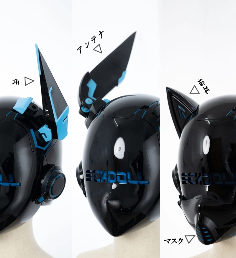 ブラック　着ぐるみマスク　猫耳＆イヤホン付き　全頭マスク　目の位置での文字はオーダーメイド可能　頭回り適応範囲56~59cm　男女兼用　コスプレ-4