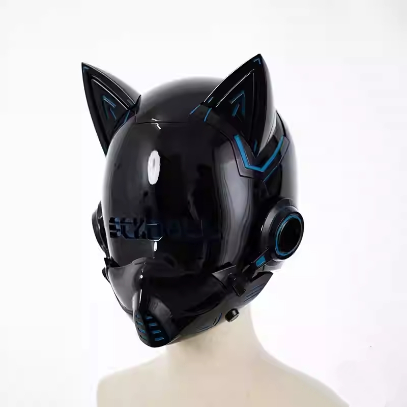 ブラック　着ぐるみマスク　猫耳＆イヤホン付き　全頭マスク　目の位置での文字はオーダーメイド可能　頭回り適応範囲56~59cm　男女兼用　コスプレ-6