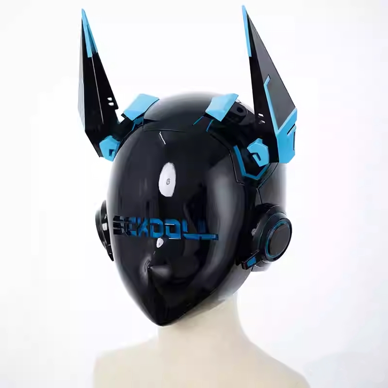 ブラック　着ぐるみマスク　猫耳＆イヤホン付き　全頭マスク　目の位置での文字はオーダーメイド可能　頭回り適応範囲56~59cm　男女兼用　コスプレ-7