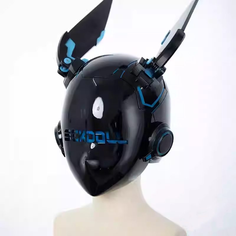 ブラック　着ぐるみマスク　猫耳＆イヤホン付き　全頭マスク　目の位置での文字はオーダーメイド可能　頭回り適応範囲56~59cm　男女兼用　コスプレ-8