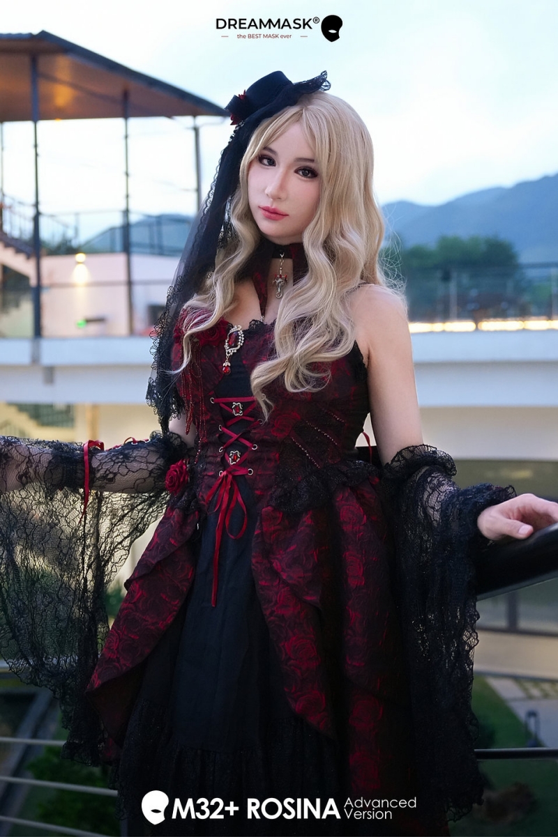 M32＋「Rosina ロージーナ」　PLUS＋版　医療用シリコン素材製　高品質　フールヘッド／上胸付き　アジア美人顔　眉毛植毛　ノーマルメイク/ビューティーメイク　超リアル　フィット感のすごいフィメールマスク　正規品保証　全国送料無料-1