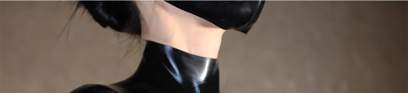 両手拘束　ラテックス製拘束衣　ブラック　天然ラテックス素材　厚さ0.4mm　背中ファスナー　調節可能ベルト付き　SMプレイ-4