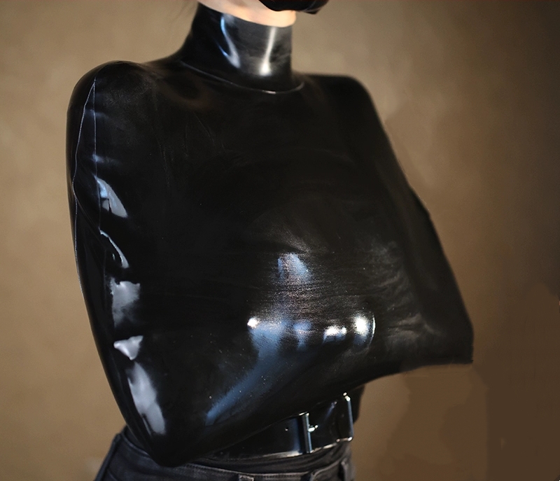 両手拘束　ラテックス製拘束衣　ブラック　天然ラテックス素材　厚さ0.4mm　背中ファスナー　調節可能ベルト付き　SMプレイ-7