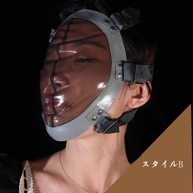 ラテックス製　マスク　厚さ0.4mm　窒息プレイ用品　サイズ調節可能-3