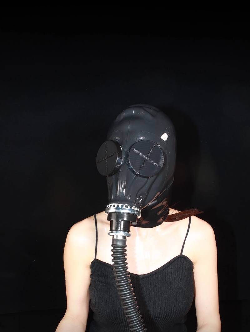 ガスマスク＆呼吸用パイプセット　3L窒息袋／水漏れ防止アダプター付き1L負圧ボトル選択可能　ラテックス製　頭回り53~59cm　窒息ゲーム　SMプレイ用-8