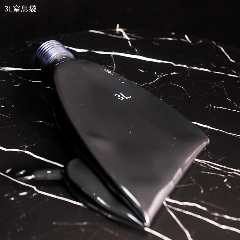 ガスマスク＆呼吸用パイプセット　3L窒息袋／水漏れ防止アダプター付き1L負圧ボトル選択可能　ラテックス製　頭回り53~59cm　窒息ゲーム　SMプレイ用-4