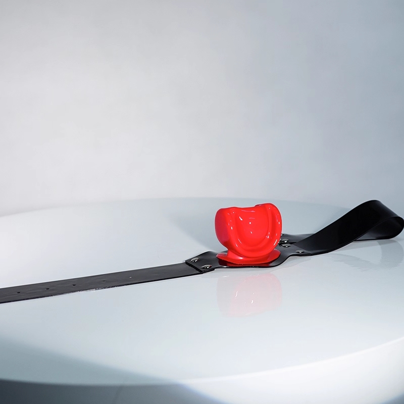 ブラック／レッド　ラテックス製口枷　頭回り調節可能　適応範囲55~65cm-3