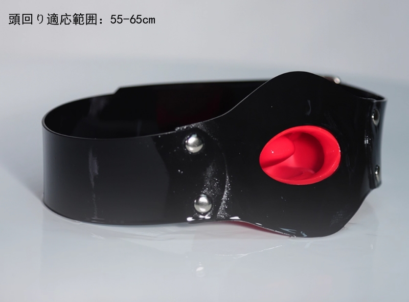 ブラック／レッド　ラテックス製口枷　頭回り調節可能　適応範囲55~65cm-2
