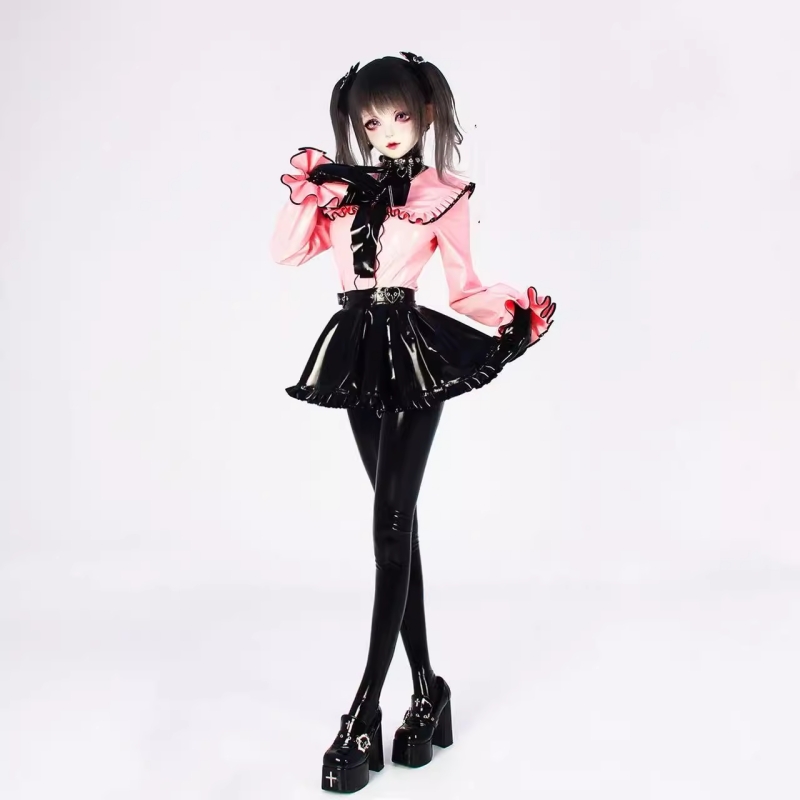 【大人気】超可愛いシャツ&スカートセット このセットアップは、キュートな初々しさが感じられ、まるで新たに芽生えたばかりの可愛さです!蝶結び付き 高品質ラテックス製 ブラック&ピンク 厚さ0.4mm サイズオーダーメイド カラー変更可能-2 【大人気】超可愛いシャツ&スカートセット このセットアップは、キュートな初々しさが感じられ、まるで新たに芽生えたばかりの可愛さです!蝶結び付き 高品質ラテックス製 ブラック&ピンク 厚さ0.4mm サイズオーダーメイド カラー変更可能-2