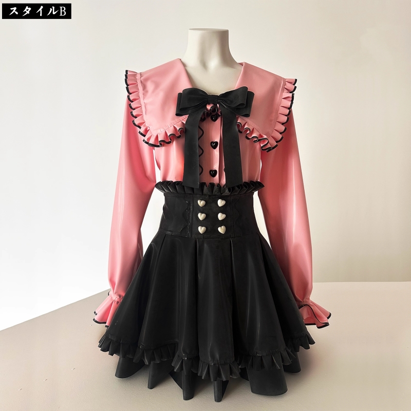 【大人気】超可愛いシャツ&スカートセット このセットアップは、キュートな初々しさが感じられ、まるで新たに芽生えたばかりの可愛さです!蝶結び付き 高品質ラテックス製 ブラック&ピンク 厚さ0.4mm サイズオーダーメイド カラー変更可能-9 【大人気】超可愛いシャツ&スカートセット このセットアップは、キュートな初々しさが感じられ、まるで新たに芽生えたばかりの可愛さです!蝶結び付き 高品質ラテックス製 ブラック&ピンク 厚さ0.4mm サイズオーダーメイド カラー変更可能-9