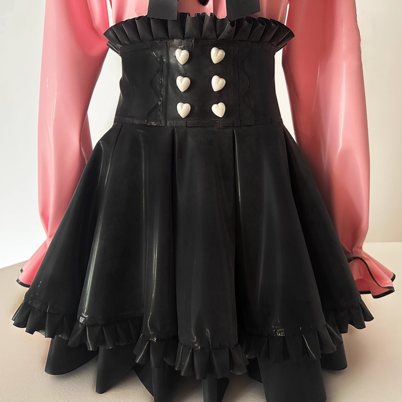 【大人気】超可愛いシャツ&スカートセット このセットアップは、キュートな初々しさが感じられ、まるで新たに芽生えたばかりの可愛さです!蝶結び付き 高品質ラテックス製 ブラック&ピンク 厚さ0.4mm サイズオーダーメイド カラー変更可能-10 【大人気】超可愛いシャツ&スカートセット このセットアップは、キュートな初々しさが感じられ、まるで新たに芽生えたばかりの可愛さです!蝶結び付き 高品質ラテックス製 ブラック&ピンク 厚さ0.4mm サイズオーダーメイド カラー変更可能-10