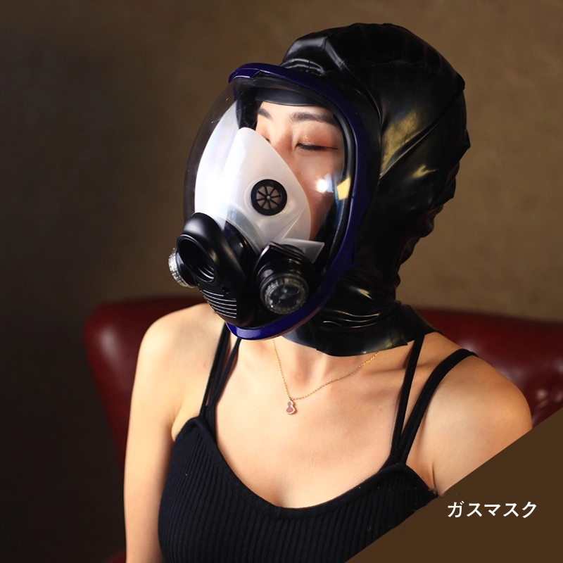 ラテックス製ガスマスク　厚さ0.4mm　リモコン付き充電式呼吸コントローラー/匂いのある物を入れるためのボックス/3L窒息袋が選択可能　リモコン遠隔操作＆一人使用可能　窒息ゲーム　SMプレイ用-2
